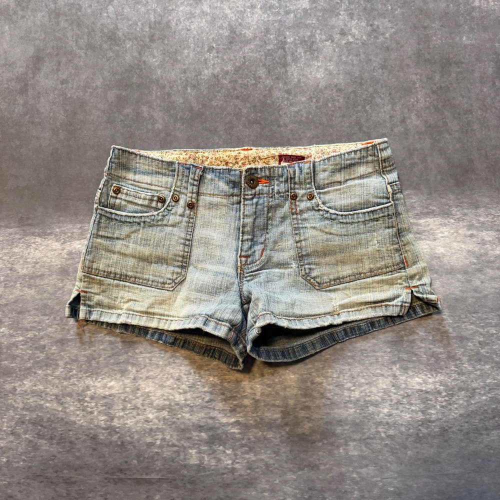 VTG Bongo Denim Shorts Size 1 Low Rise Light Wash Floral Waistband Cut Off Y2K